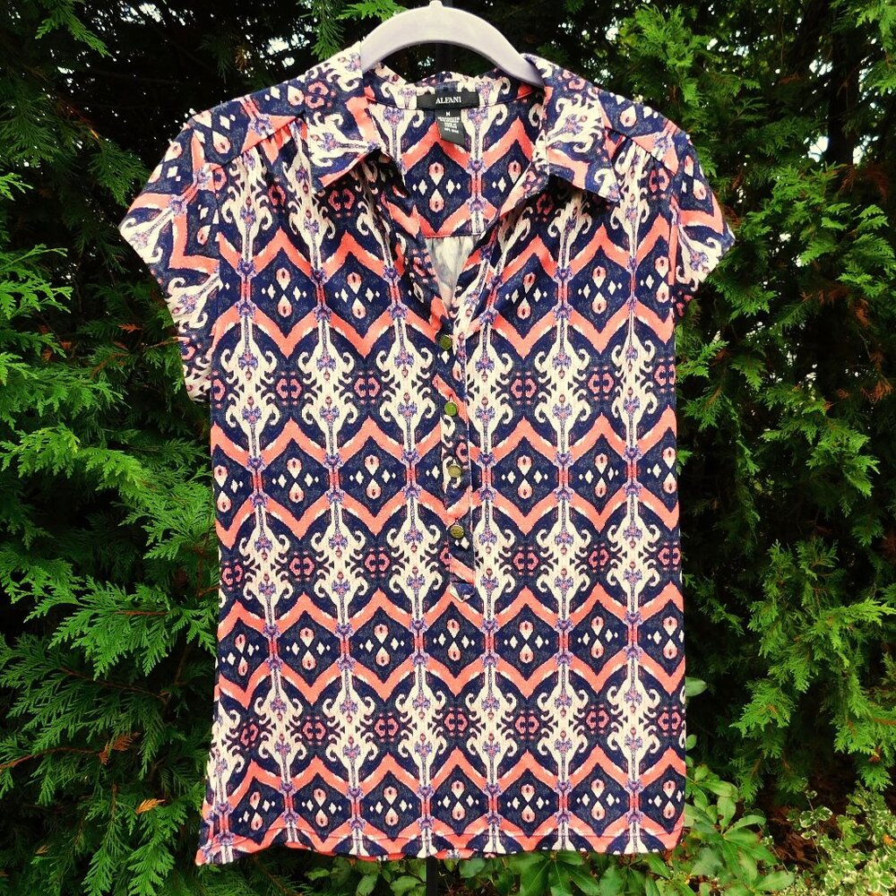 Alfani Collared Split VNeck Cap Sleeve Butondown Top